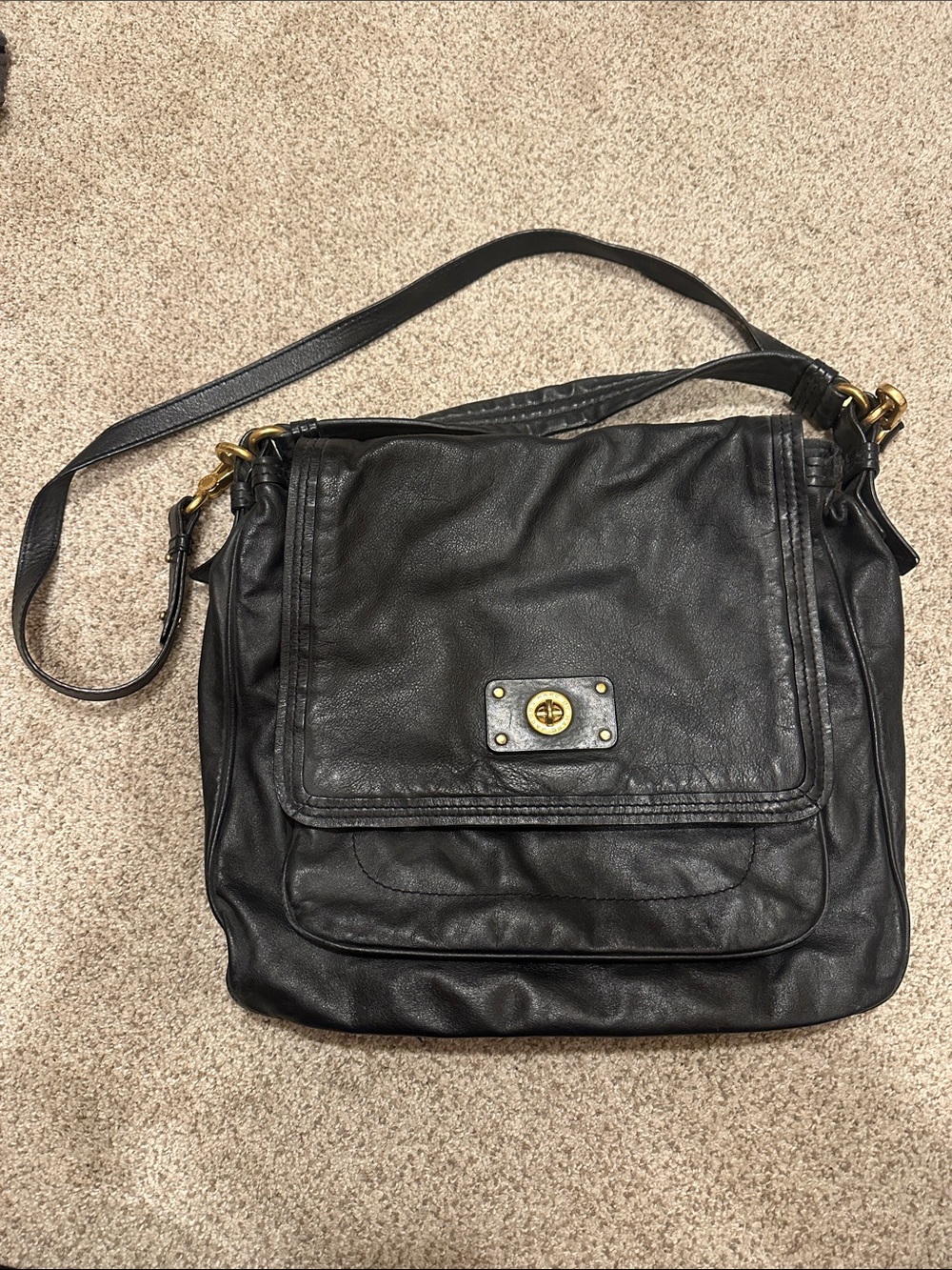 Marc by Marc Jabobs Black Leather Crossbody Bag with Turn-Lock Closure